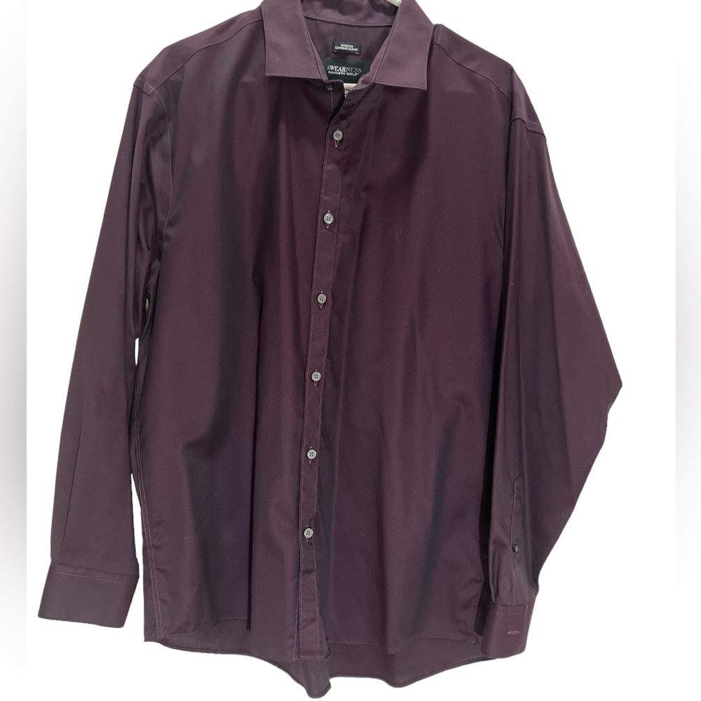 Kenneth Cole Awearness Check Dress Shirt Purple Mens Slim Fit 17 1/2 34/…